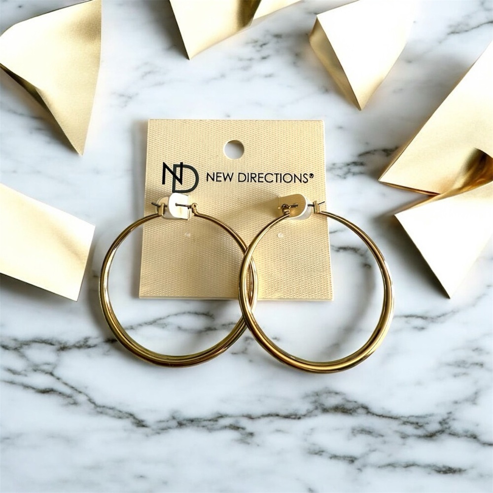 New Directions Shiny Gold Hoop Earrings. New with tags.